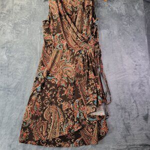 Lauren Ralph Lauren Petite Women’s Wrap Dress PM Brown Paisley Boho Career Chic